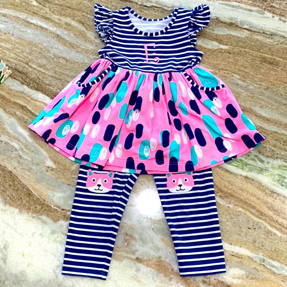 VGUC Kelly’s Kids Monogram E Girls 2 pc Set - Size 3T